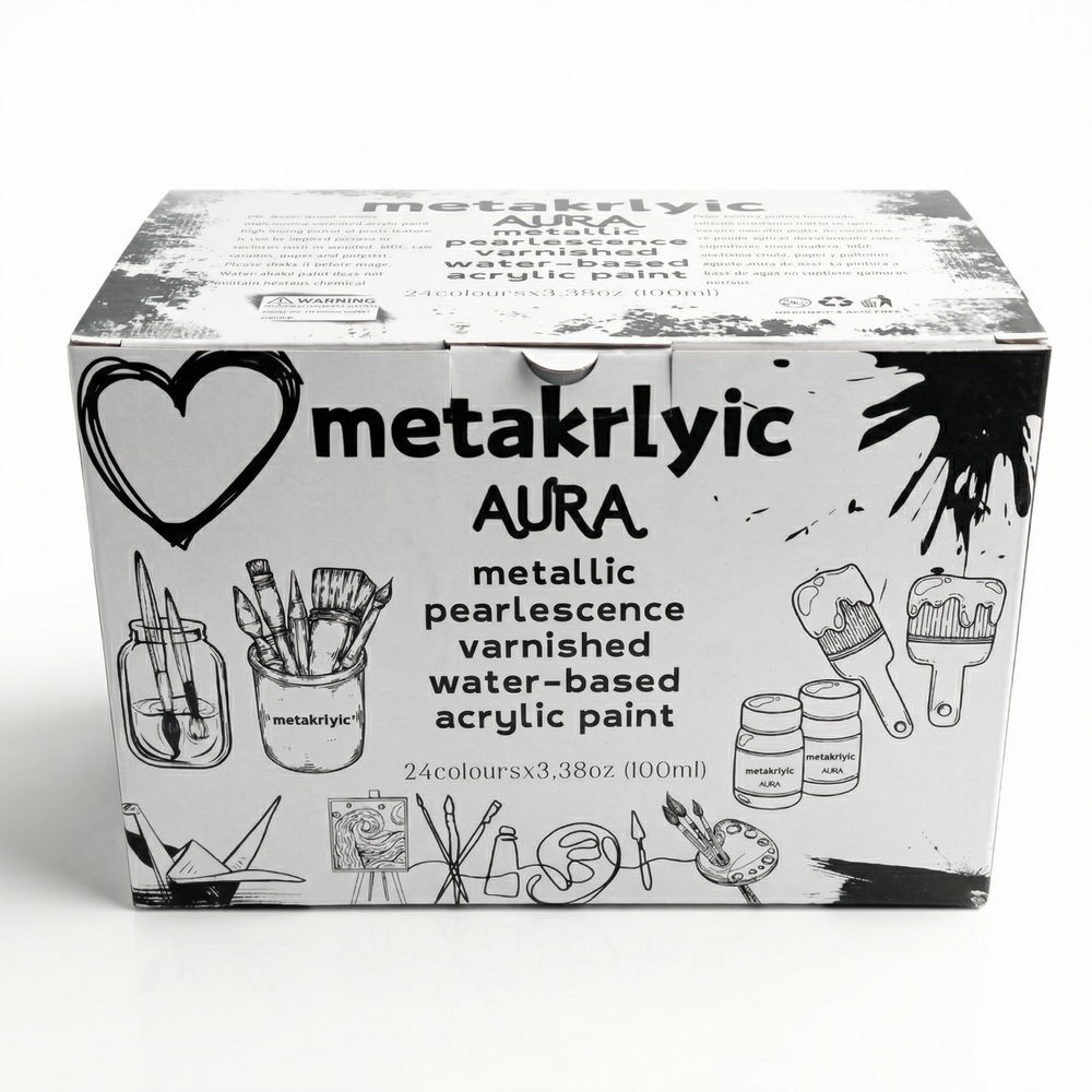 METAKRLYIC AURA – Soft Body Metallic Acrylic Paint Set (24 Colors x 100ml)